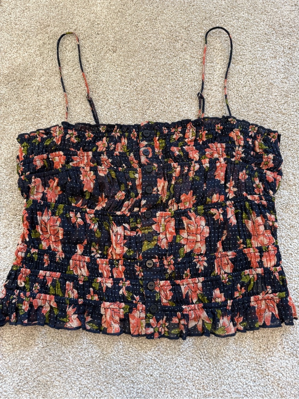 Free People FP One Floral Smocked Crop Tank Adjustable Straps S NWOT